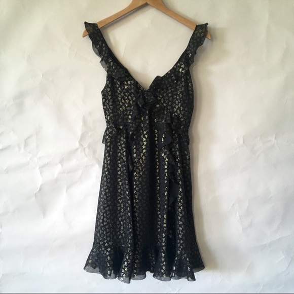 ALLSAINTS DARELL RUFFLE DRESS: V neck black and gold - Picture 5 of 9